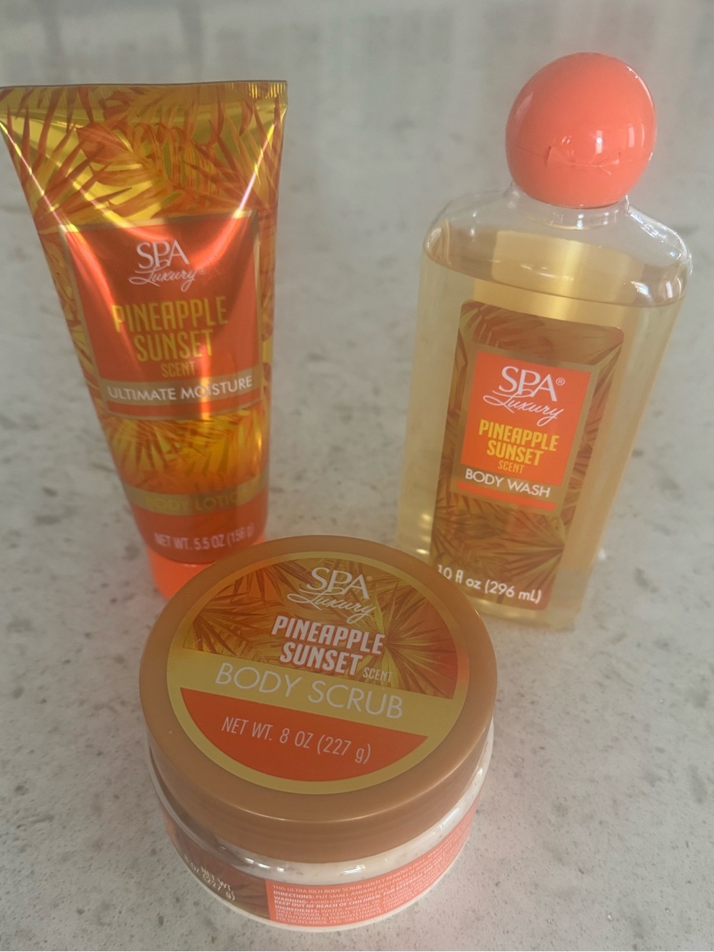 Spa Luxury Pineapple Sunset Tropical Bath & Body Bundle Lotion Wash Scrub